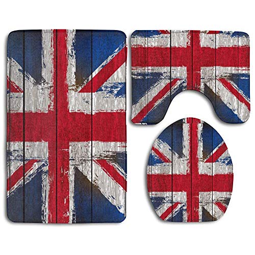 RedBeans Badematten-Set, Union Jack auf Holzdielen, rutschfest, für Badezimmer, 3 Stück