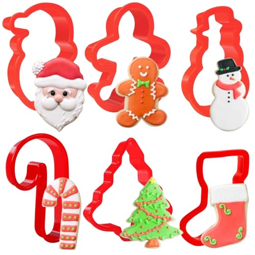 Orapink 6 Pcs Plastic Christmas Cookie Cutter Set - Gingerbread Man, Tree, Snowman, Stocking, Candy Cane And Santa Claus For Baking