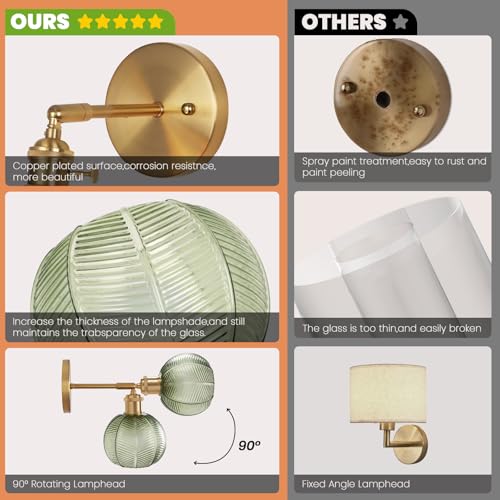 Image of Battery Operated Wall Sconce, Vintage Wall Sconce with Deep Green Tulip Glass Lampshade Rechargeable, Battery Wall Light with Remote,Wireless Wall Sconces, for Bedroom,Living Room, Hallway