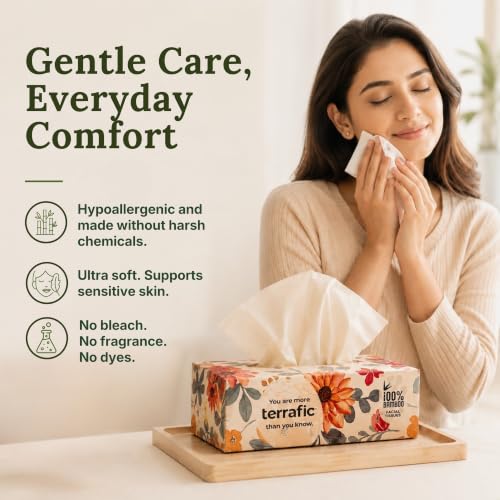 Image of Bamboo Facial Tissues | 800 Sheets of 2 Ply Soft but, Strong, Skin-Safe & Highly Absorbent Tissues (Pack of 4 Multi Designs) | 100% Natural & Biodegradable | Home, Office & Travel