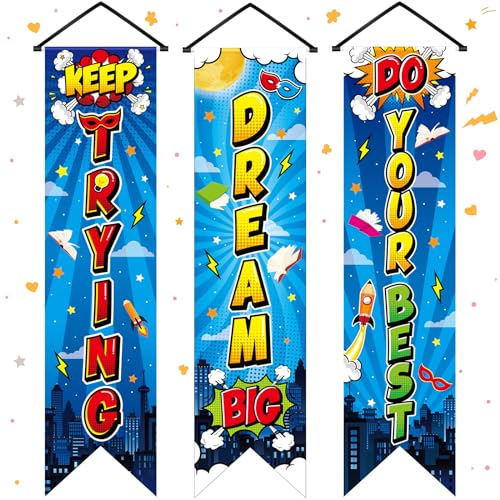 Image of Chiisong 3 Pieces Hero Party Decorations Hero Wall Banners Porch Signs Backdrops Inspirational Cityscape Photography Background for Theme Birthday Party Baby Shower Classroom Decorations