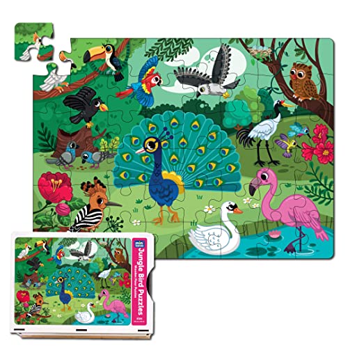 Image of Mini Leaves 48 Piece Wooden Puzzle for Kids & Adults - Jungle Birds Jigsaw Puzzle - Fun & Challenging Floor Wooden Puzzle Game - Gift for Adults and Kids - Safe & Durable Educational Toys
