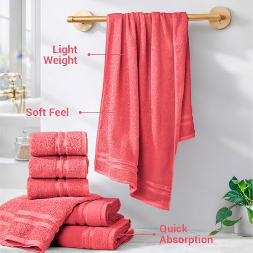 Image of Welspun Arlo 100% Cotton Bath Towel | Towels for Bath Large Size | Soft & Highly Absorbent Cotton Bath Towel | Quick Dry Bathing Towel for Men & Women | 70 x 137 cm | Coral Lite