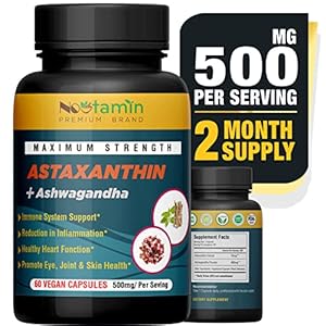 Nootamin Extra Strength Astaxanthin 15mg Supplement with Ashwagandha, 60 Vegan Capsules, Bioavailable Daily Immune…