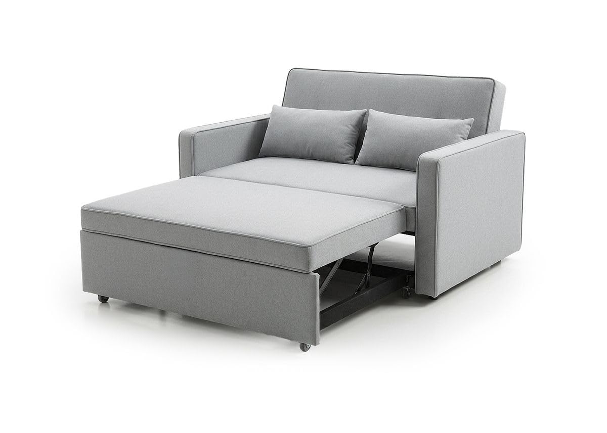 Sofá Cama 2 Plazas Clic Clac Terciopelo Gris, Convertible en Cama Doble 193x113 cm, Plegable con Cojines, Espuma Densidad 25 kg/m³, Diseño Moderno para Salón y Habitaciones Pequeñas
