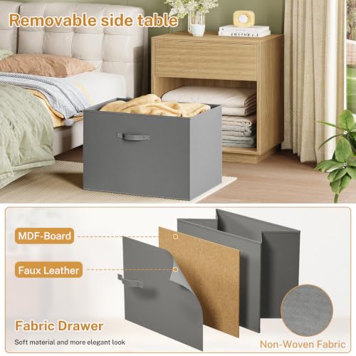 Image of TEENFON Nightstands Set of 2, Night Stand with Drawer and Open Shelf, Nightstands Bedside Table with Removable Fabric Drawer, Night Stands for Bedroom, Small Space, Natural