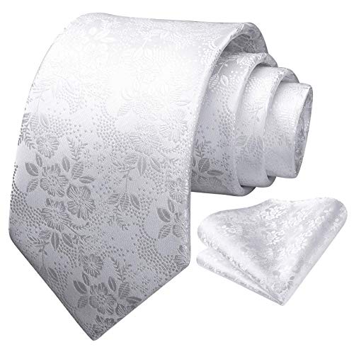 Image of HISDERN Men Floral Ties Woven Classic 3.4 inch Necktie Set Formal Tie Pocket Square for Wedding with Handkerchief Gift Box