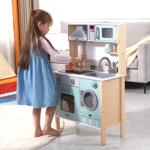 Wooden Play Kitchen with Lights & Sounds, Pretend Kitchen Playset ...