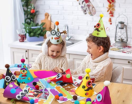 Party Hats Birthday Activity Kit with Stickers, Fun Arts & Crafts for Kids. Animal & Monster Theme Party Favor, Game Supplies