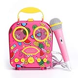 Bluetooth Speaker Children's Karaoke Speaker Portable Microphone Beach Handbag Karaoke Bluetooth Speaker Wireless Cartoon Speaker for Kids for Indoor Outdoor Travel Activities with Microphone (Pink)