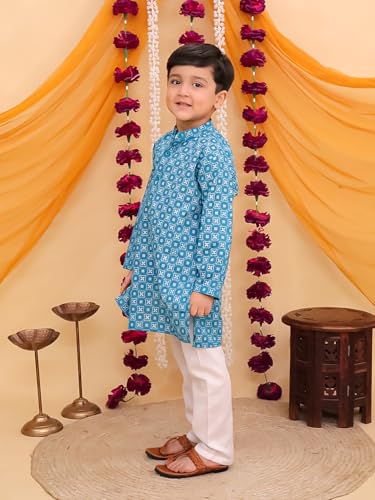 Image of AJ DEZINES Boys Cotton Full Sleeve Printed Kurta Pajama Set for Kids - Ethnic wear | Special Occasion & Traditional Outfit |Boys Kurta Pyjama Set - Regular Fit