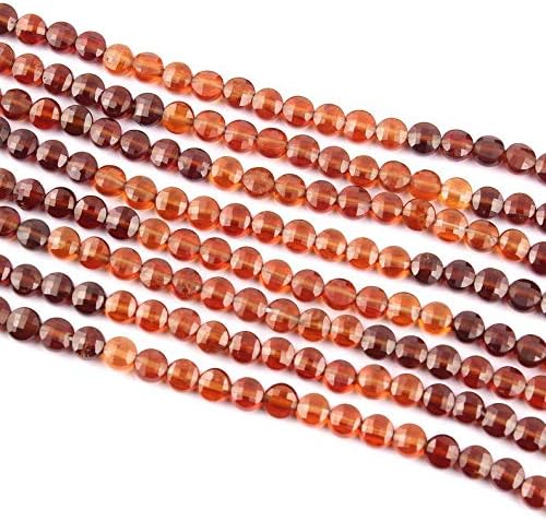 Miniatura 2 de Cuentas naturales de granate hesonita AAA, filamento de cuentas de forma de moneda de 0.118 in, cuentas redondas facetadas, cuentas de Briolette de