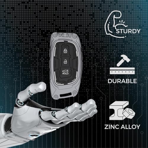 Image of KEYCEPT Metal Armor Key Cover Compatible for Hyundai Grand i10 NIOS Asta, Venue, i20, Aura, Creta, Exter, Elantra 3 Button Smart Key | Stylish & Durable | Easy Grip Protective Keycase