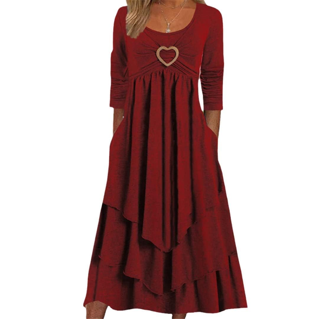 Women Maternity Dresses 1-4Month Swing Ruffle Loose Tiered Dress Irregular Hem A Line Pleated Maternity Dresses