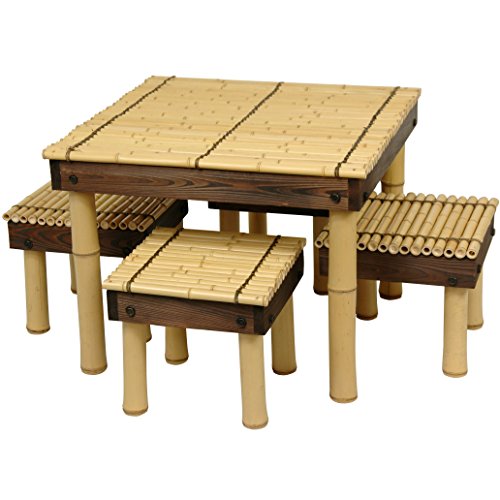Oriental Furniture Zen Bamboo Coffee Table w/ Four Stools Oriental Furniture Zen Bamboo Coffee Table w/ Four Stools