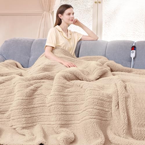 LUZARTA Heated Blanket Full Size 72'X84' Beige - Soft Double Sided Sherpa Electric Blanket Full Size...