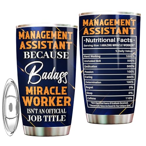 Management Assistant Tumbler 20oz – Stainless Steel Insulated Travel Mug for Men & Women, Coffee Cup Gift for Management Assistant, Work, Office, Retirement, Birthday, Christmas, Appreciation