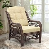Malibu Lounge Living Accent Armchair Natural Rattan Wicker Handmade Design, Dark...