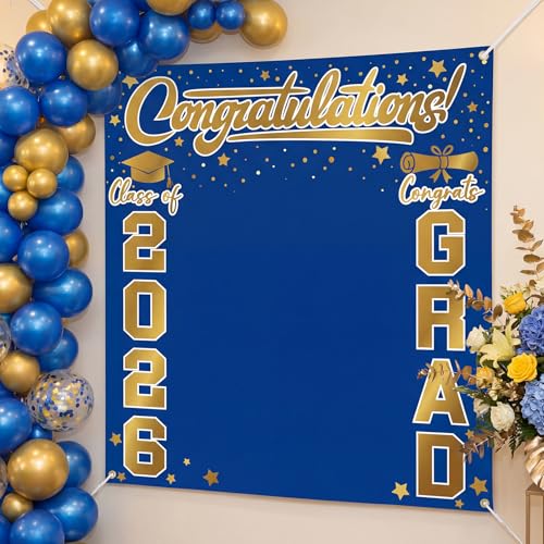 Fondo Fotográfico Graduación 6.6 x 7.2 ft Azul Oro miniatura 6