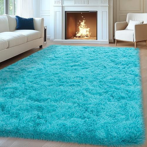 8x10 Area Rugs for Living Room, Large Fluffy Rugs for Bedroom, Soft Carpet Shag Kids Room Rug, Non-Slip Fuzzy Rugs Indoor (Turquoise Blue, 8ft x 10ft)