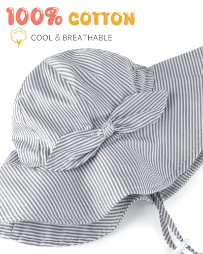 HONGTEYA Baby Sun Hat Cotton Stripe Bow Wide Brim Toddler Beach Bucket Hat - image 4