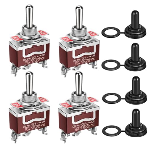 Gebildet 4interruptores de Palanca Momentáneos Impermeables 20A-12VCC/10A -24VDC, 20A-125VAC/10A -250 Vac DPDT 3pines ON/Off/ON Interruptor Basculante + 4 Tapas