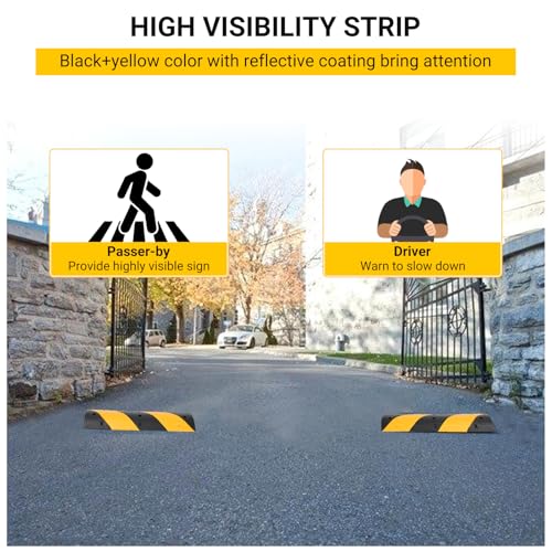 Image of 3.3 FT Rubber Speed Bump, 2 Pack Speed BumpsTraffic Driveway Speed Bump, Heavy Duty Cable Protector Ramp with Bolts for Parking Lot, Concrete, Garage, Gravel Roads