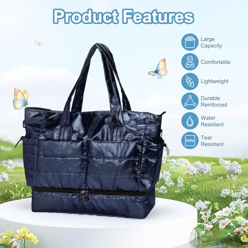 Travel Duffel Bag, 38L Weekend Bag for Women, Gym Bag with Shoes Compartment, Luggage Overnight Carry on Bag with Wet Pocket for Travel Camping, Dark Blue3