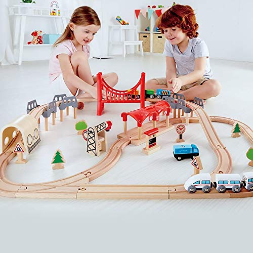 Eisenbahn Set Holz Elemente Zug Auto Bahnübergang Bäume Menschen Holz-Eisenbahn Passend für Kleinkinderspielzeug 3… – Bild 5