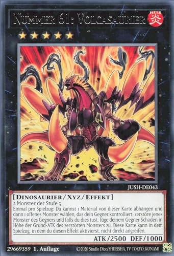 Nummer 61: Volcasaurier JUSH-DE043 Rare Deutsch Boosterfrisch 1. Auflage - Justice Hunters - mit ReCollectibles-Versandschutz - für Yu-Gi-Oh!