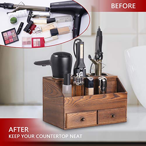 SEKAM Wood Hair Tool Organizer Storage with Drawers - Bathroom Organizer Countertop - Hair Blow Dryer Holder - Flat/Curling Iron Holder - Bathroom Hair Styling Vanity Accessories Organizer - Thumbnail 3