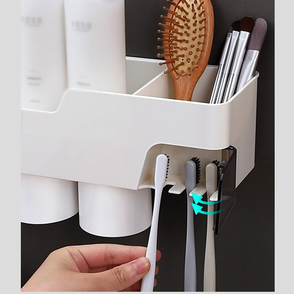Zahnbürstenhalter fürs Badezimmer, zum Aufhängen, Zahnpastahalter, weißer Zahnpastahalter mit Deckel, Aufbewahrungsbox für Kosmetika, kein Aufhängen nötig (AS)