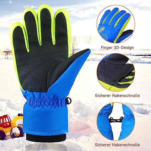 TBoonor Guantes de Esquí Niño Guantes de Nieve para Niños Impermeable Calientes Térmicos Nieve Anti-Viento Guantes Térmicos Fleece Deporte al Aire Libre Entre 6 y 12 años (Azul, M) - imagen 5