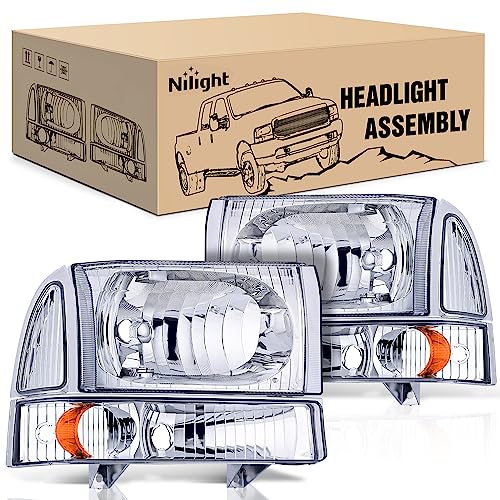 Nilight 1999 2000 2001 2002 2003 2004 F250 F350 F450 F550 Super Duty Headlight Assembly,Chrome...