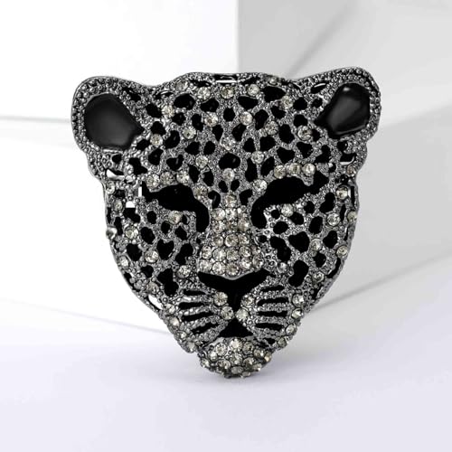 Image of Rheinstone Leopard Brooch Vintage Black Enamel Spotted Leopard Head Brooch Pin Gold Silver Black Leopards Brooch Trendy Clothing Hat Bag Accessories Christmas Birthday Party Jewelry