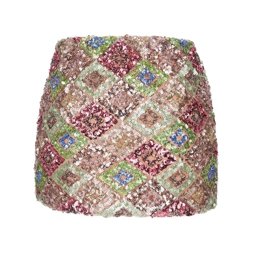 Women's Sequin Sparkly Skirt Mini Glitter Y2k Low Rise Summer Skirt Block Color Casual Night Out Party Club Skirts3