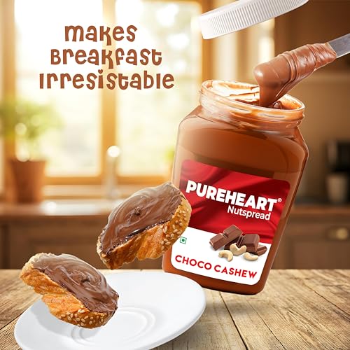 Image of PUREHEART Choco Cashew Spread 350g with Free Stationery Kit | Creamy Chocolate Cashew Spread | Healthy Breakfast Spread for Kids | Protein Rich Energy Spread for Bread Sandwich & Tiffin