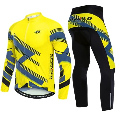 sponeed Men's Cycling Jersey Set Padded Cycling Pants Long Sleeve Bike Tops MTB Road Lightweight M Yellow Multi Cover