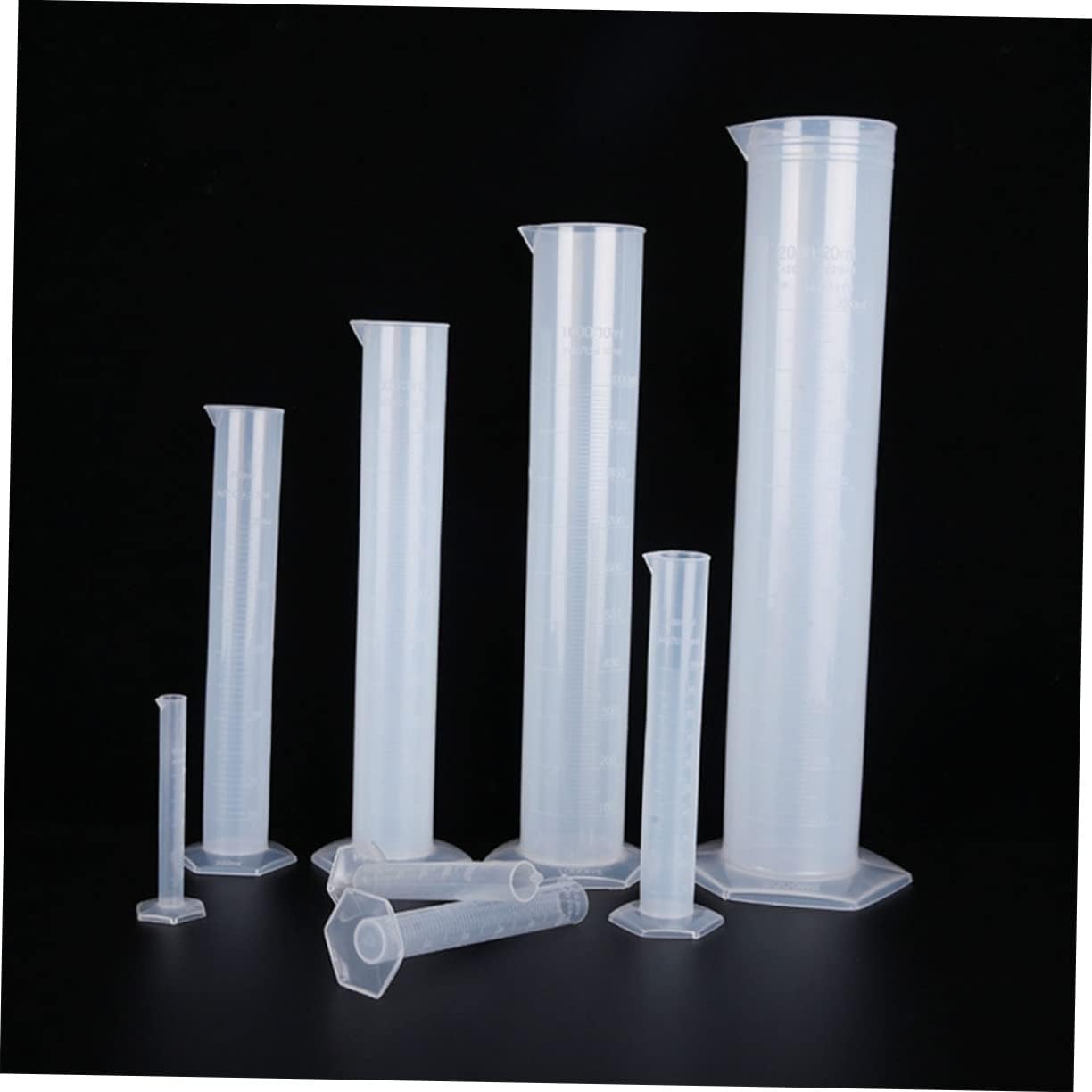 5pcs Plastic Graduated Measuring Cylinder Kit Science Cups Hexagonal Base for Lab and Home Use