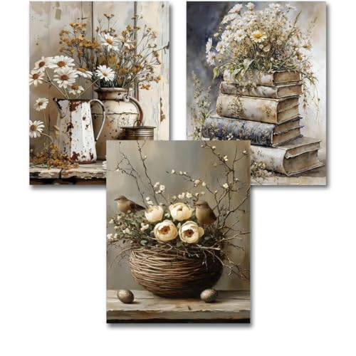 Image of 3 Pack Stamped Cross Stitch Kits for Adults - Cross Stitch Kits for Beginners,11 CT Rural Retro Flower Cross Stitch Patterns Dimensions DIY Counted Cross Stitch Kits for Adults Arts Craft 12x16 inch