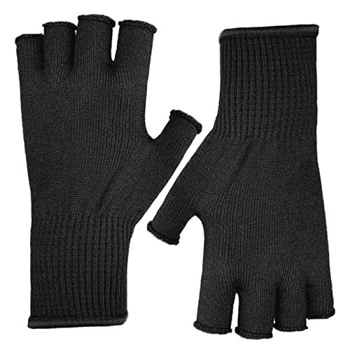 Evridwear Merino Wool Fingerless String Knit Liner Touchscreen Gloves 4 Colors, Black, S/M
