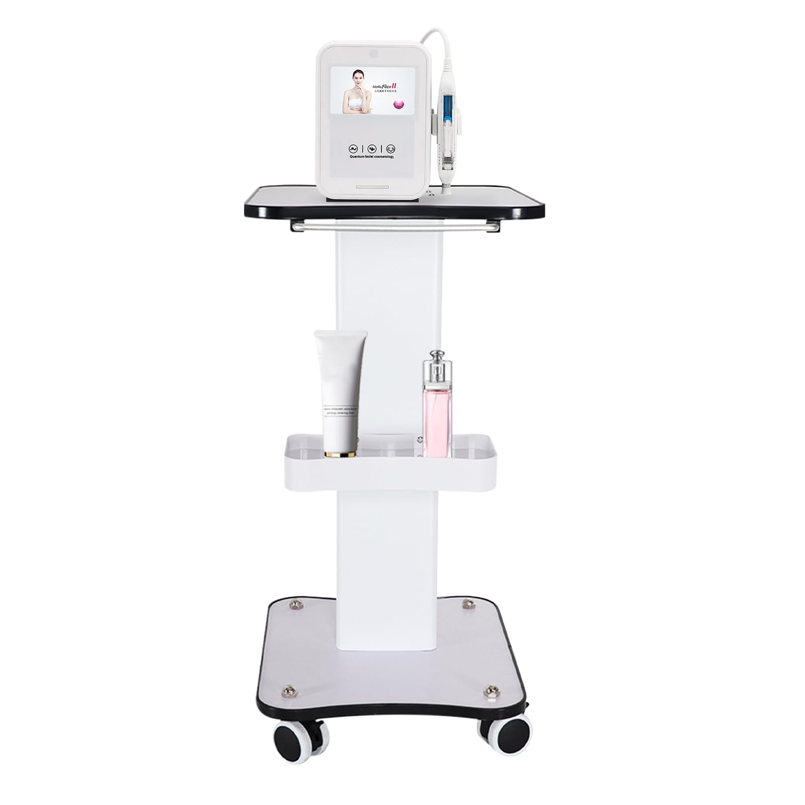 Carro médico con soporte para monitor y escáner, carrito de cosméticos dental, giratorio 360°, soporta hasta 15 kg, carrito de belleza móvil con ruedas para dentistas y estéticas