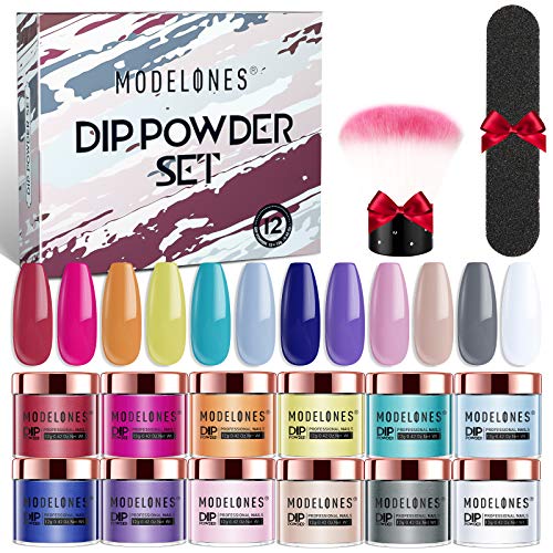 Dipping Powder Nail Kit Powder Refill Set 12 Color Dipping Powder Sugar Color Dip Set for Starter Dip Powders Nails Set No Nail Lamp Needed For French Nail Manicure MODELONES.