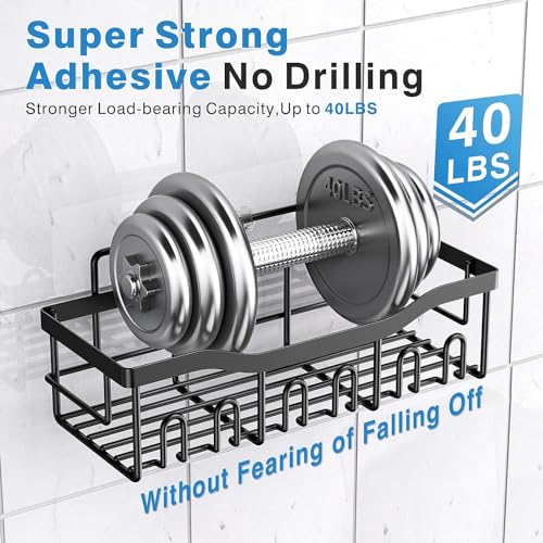 Image of Homeor 5 in 1 Rustproof Stainless Steel Self Adhesive Bathroom Shelf for Wall, Soap Dish with Toothbrush Holder, Racks and Shelves for Wall, Bathroom Organizer Without Drill, Black