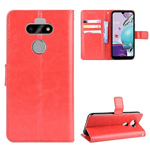 LODROC LG K31 Hülle, TPU Lederhülle Magnetische Schutzhülle [Kartenfach] [Standfunktion], Stoßfeste Tasche Kompatibel für LG K31 - LOBYU0300755 Rot