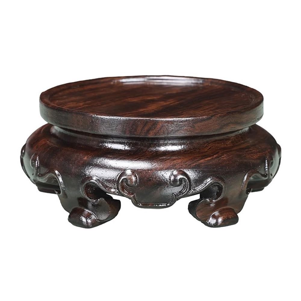 S5b8w3g7 One Color Pedestal Ebony Carving Round Bonsai Pedestal Display Stand Decor(Small)