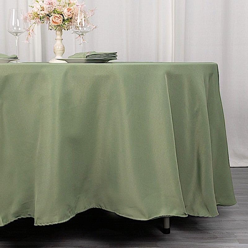 Miniatura 3 de Mantel redondo de poliéster de 108 pulgadas, color verde eucalipto, de alta calidad, para bodas, fiestas, banquetes, recepciones, eventos, cocina,