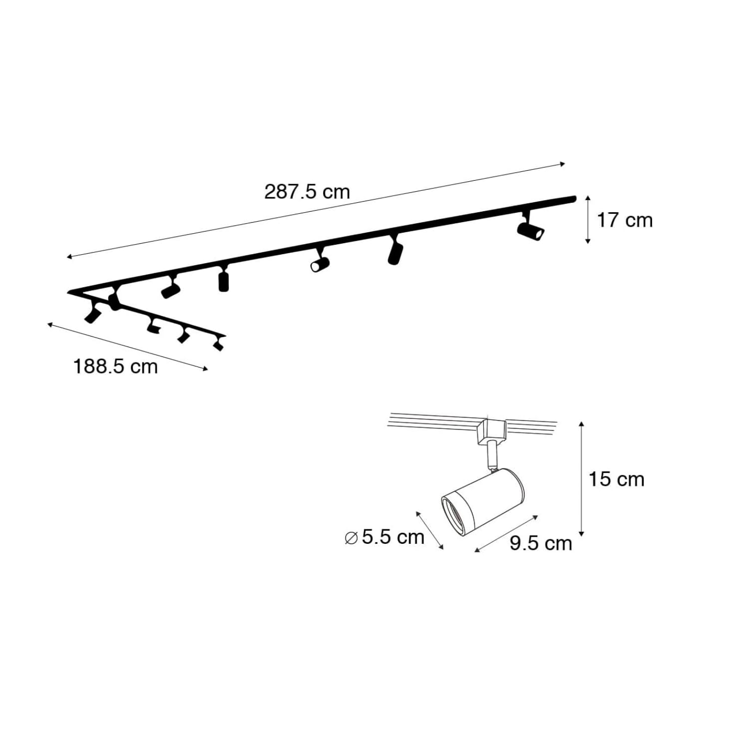 GrecoShop Sistema Binario Monofase 10 Faretti GU10 50W con Lampadine Incluse, Orientabili, Alluminio Nero 500 cm – Illuminazione Moderna per Cucina, Soggiorno, Ufficio e Spazi Aperti