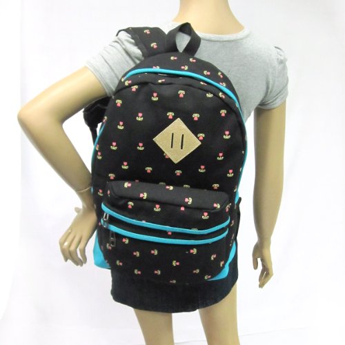 Mochila de lona com estampa de tulipa, Preto, One Size