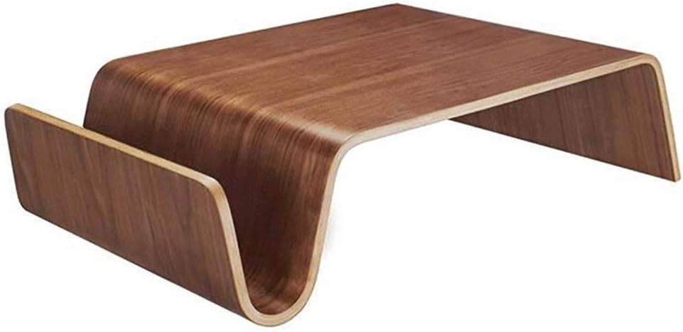 Big Curved Wooden Coffee Table - Creative Full Solid Wood Side Table for Living Room, 2 Colors (Walnut, 43.70x27.95x11.02in)